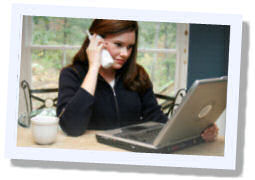 Woman using computer assisted self help